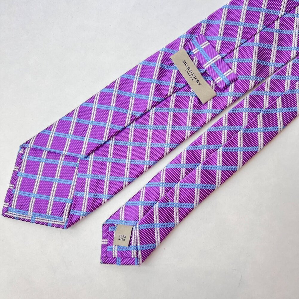 Burberry 100% Silk Tie – Purple Plaid Pattern - Picture 2 of 2